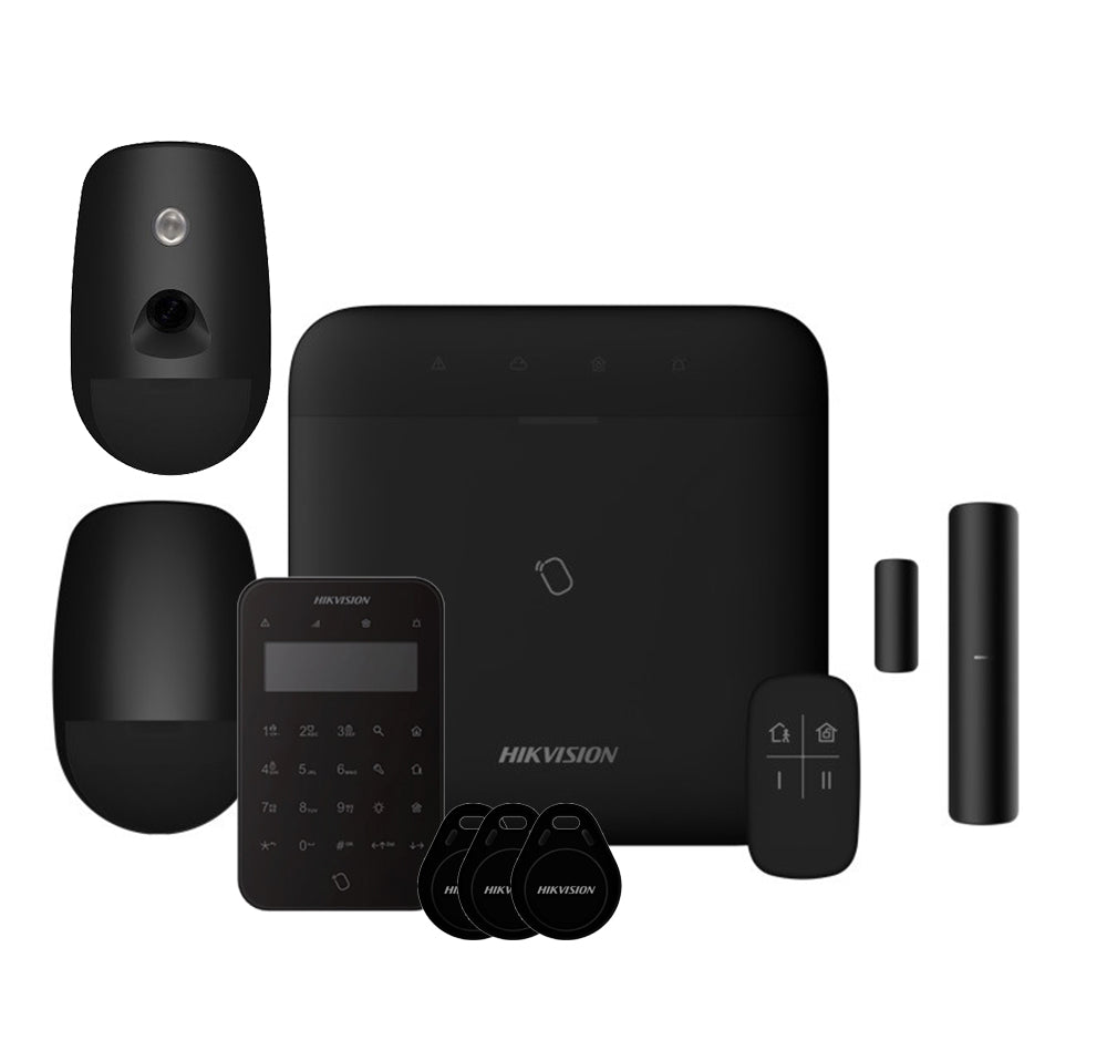 Kit Alarma  AXPRO 868MHz 64 zonas Hikvision Panel + PIR + Mando + Teclado + Contacto (Color Negro)