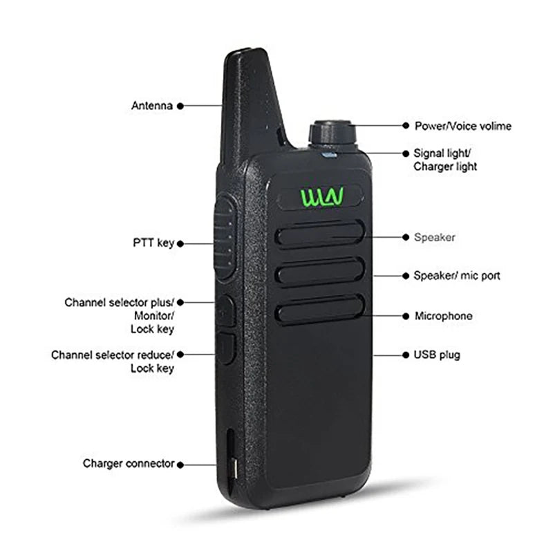 Mini walkie-talkie de mano Lote de 10 unidades, UHF, 400-470 Mhz, 16 canales, carga tipo C, KD-C1T